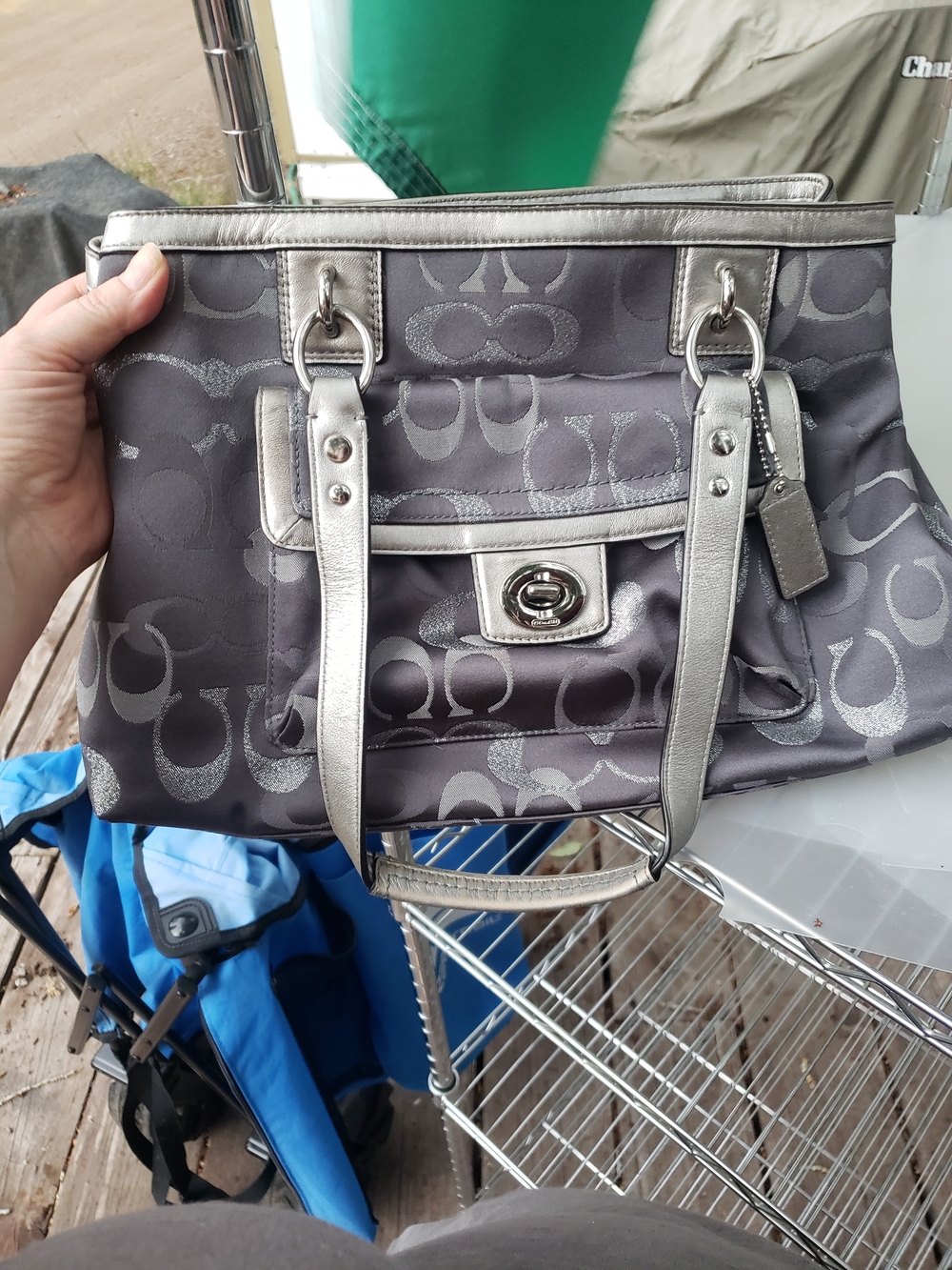 Coach Metallic Silver & Gray Signature Satchel